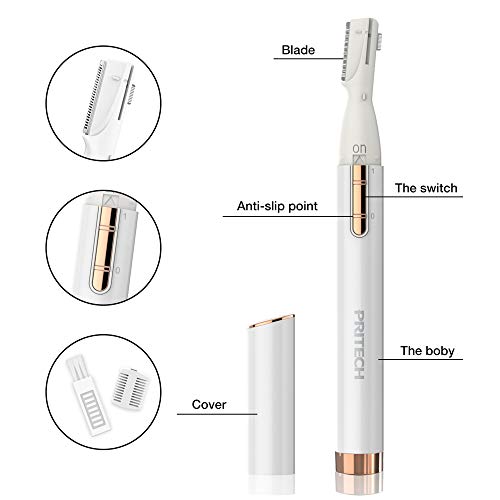 Electric Eyebrow Trimmer - Facial Hair Remover for Eyebrows, Face, Chin, Neck & Upper Lip - Painless Precision Shaver with Comb & Replaceable Blades - Battery Powered & Portable for Peach Fuzz & Body