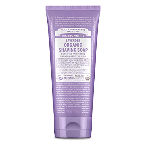 Dr. Bronner's Organic Shaving Soap? (Lavender, 7 Ounce)? Moisturizing Shave Soap for Men & Women? Certified Organic Sugar & Shikakai? For Face, Underarms & Legs