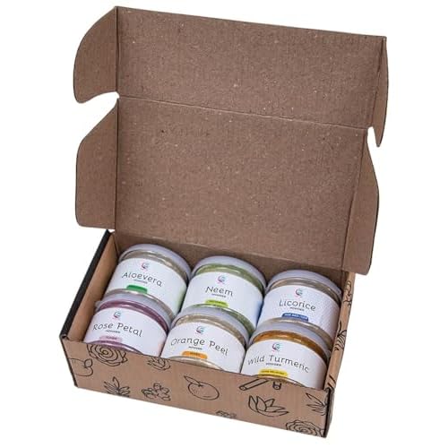YOGI¡¯S GIFT ? Celebrating health Ayurvedic Skin Care Sampler | Six Powders in One Pack | Aloe vera, Rose petal, Wild Turmeric, Licorice, Neem & Orange Peel Powders 1oz Each | Soap Making Ingredient