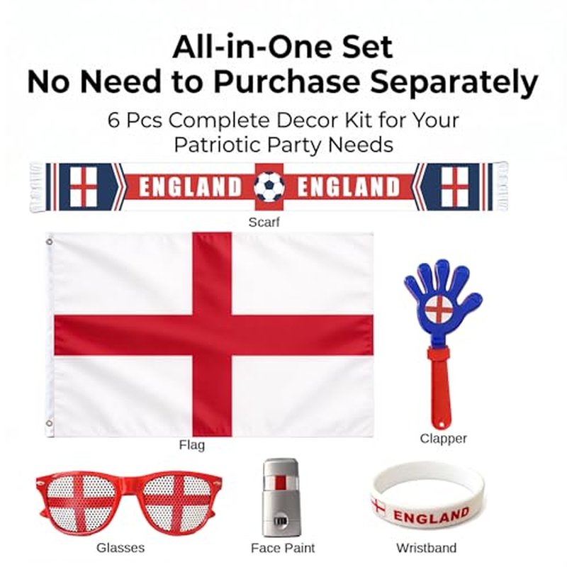 England 2026 World Cup Fan Kit – 6-Piece Game Day Cheering Set