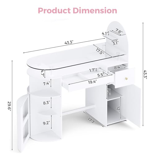 Manicure Table with Tempered Glass Top & Storage Cabinet