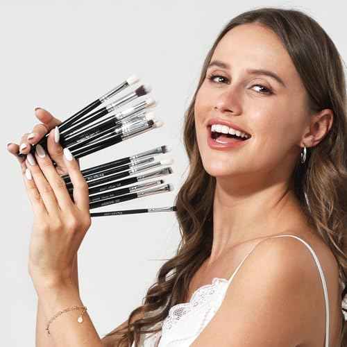 Bueart Design 15Pcs Pro Natural Hair Eyeshadow Makeup Brush Set kits for powder cream liquid eyeshadow blending, Luxury Professional Goat and Pony Hair Bristles Precision eyeshadow brushes