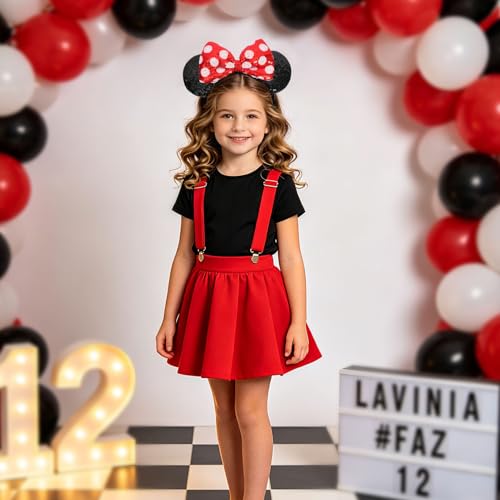 UNSPAZ Red White Dot Sequin Mouse Ears Headband for Women Girls Boys - Cosplay & Party Accessories