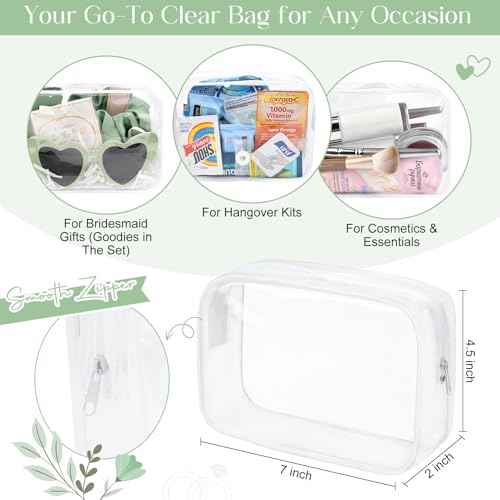 DEEKA 5 Pcs Bridesmaid Proposal Bag Set Gift Clear Makeup Toiletry Bag Bachelorette Party Favors Sunglasses Hair Claw Clips Scrunchies Knot Bracelets Bridal Wedding Party Gifts (Sage Green)