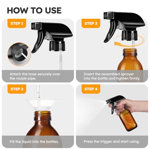 4 oz Amber Glass Spray Bottles - 2 Pack, 360° All-Angle Nozzle, UV Protection