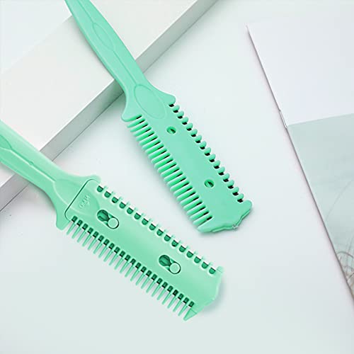 Green Double-Ended Haircut Razor Comb Set - Styling & Split Ends Trimmer, 3 Pack