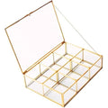 Golden Vintage Glass Box Clear Glass & Brass Metal Storage Jewelry and Cosmetic Makeup Lipstick Holder Organizer Beauty Display, 6 Compartment