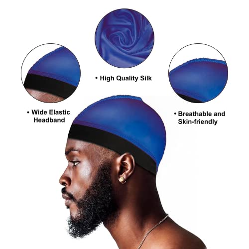 Selalu 4Pcs Silk Wave Caps for 360 Waves, Durag & Stain Cap, Men’s Hair Accessories (Black & Blue)