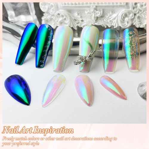 Unicorn Chrome Nail Powder, Aurora Unichrome Mermaid Aurora Pigment Pearlescent Nail Art Glitter Dust Decoration for Home DIY Salon Manicure - Ocean Glimmer