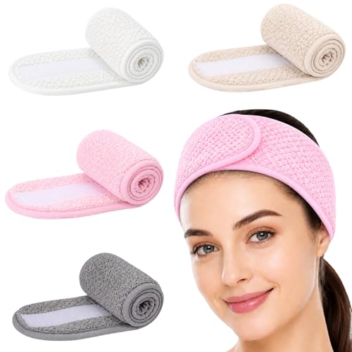4-Pack Adjustable Terry Cloth Spa Headbands for Women