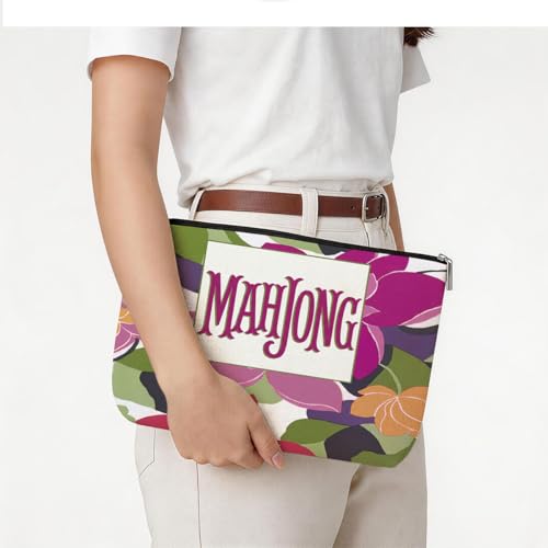 American Mahjong Tile Bag - Purple Floral, 13.3" Canvas Case