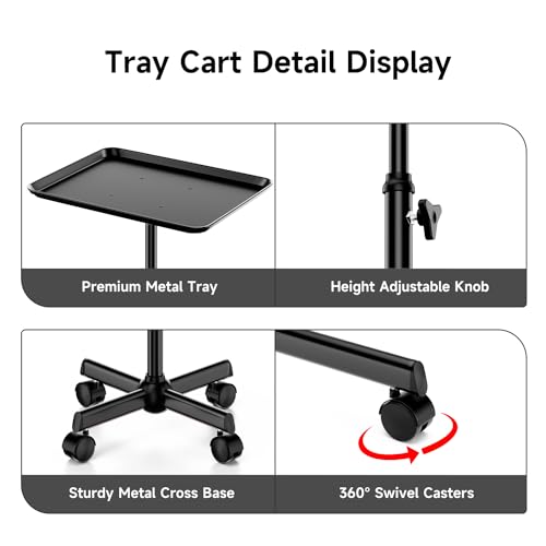 Salon Cart with Adjustable Height Tray on Wheels