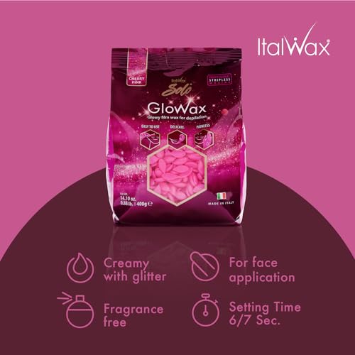 Italwax Cherry Pink Glowax - 400g / 14.10 oz - Hard wax beads for hair removal - Synthetic formulation ideal for sensitive skins - Recommended for delicate areas