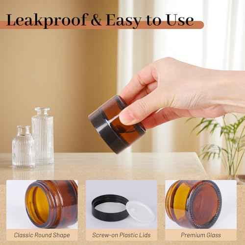 AuroTrends 1 oz Glass Jars with Lids 24Pack- Mini Amber Glass Jar/Cosmetic Containers with UV Protection,Travel Labels (30ml, Set of 24)