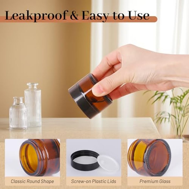 1 oz Amber Glass Jars with Lids, 48-Pack – UV Protection
