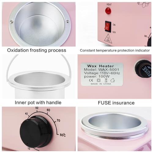 Portable Pink Wax Warmer with Adjustable Temperature and Wax Sticks for Painless Hair Removal for Women and Men