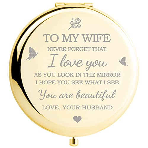 I Love You Wife Gold Compact Mirror with 2x Magnifying