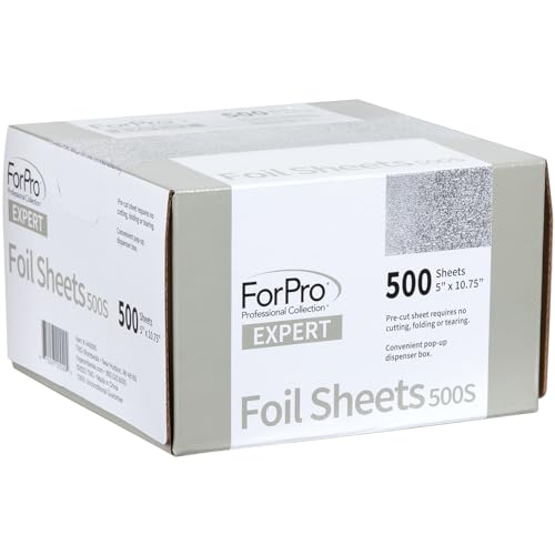 ForPro Professional Collection Expert Embossed Foil Sheets 500S, Aluminum Foil, Pop-Up Foil Dispenser, Hair Foils for Color Application and Highlighting Services, Food Safe, 5"W x 10.75"L, 500-Count