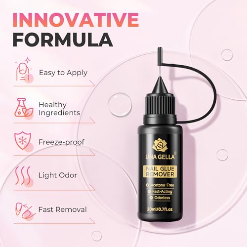UNA GELLA Press On Nail Glue Remover - Gentle Non-Acetone Kit (20ml, 2 Pack)