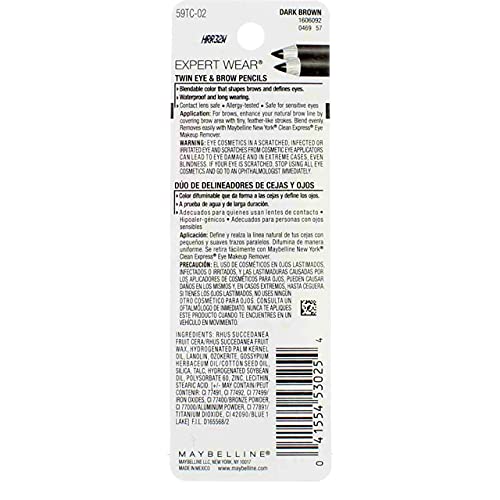 Maybelline Expert Wear Twin Brow & Eye Pencils, Dark Brown, 2 Pack