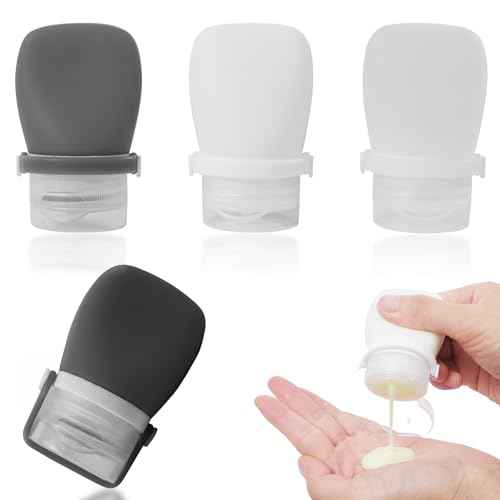 1oz Silicone Travel Bottles for Toiletries (4-Pack), TSA Approved Leakproof Toiletry Bottles with Locking Lid, Refillable Travel Size Containers for Shampoo, Body Wash, Camping & Trips