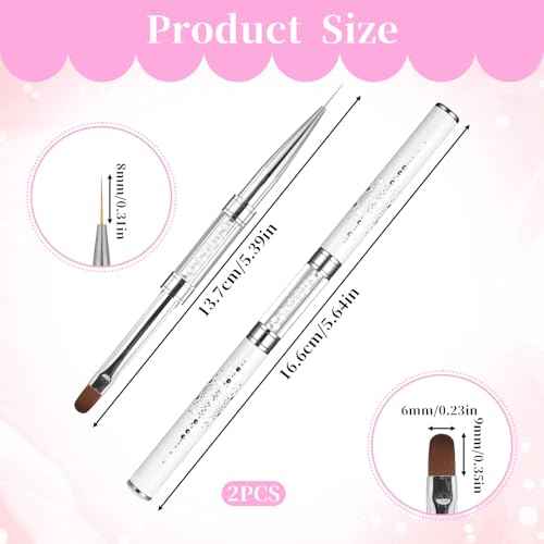 cobee 2 Pcs Double Ended French Tip Brush Hard Gel, Nail Builder Gel Brush, Brush Liner for Design Professional Nail Art
