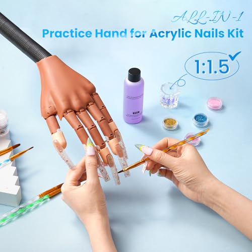 Magnetic Practice Hand for Acrylic Nails Kit: Flexible Nail Hands Acrylic Powder Set for Nail Extensions Caving - Mannequin Training Hand for Beginner Salon Home