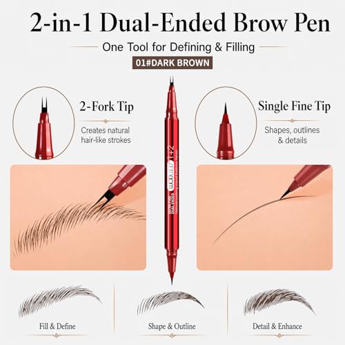 Eyebrow Pencil for Women, Dual-Ended Microblading Pen with 2-Fork Tip