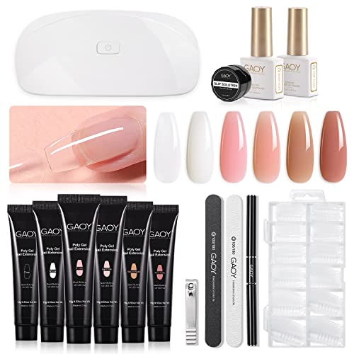 GAOY Poly Gel Nail Kit with UV Light - 6 Colors Extension Starter Set
