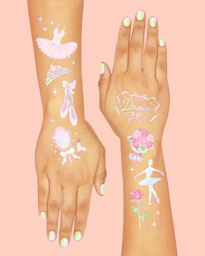 Ballerina Party Temporary Tattoos - 50 Iridescent Foil Designs