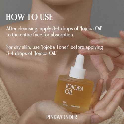 PINKWONDER USDA Organic Jojoba Oil | 100% Pure, Cold-Pressed Oil for Face & Facial Care, Gua Sha | Non-Greasy Korean Skin Care for Women 0.33oz (10ml)