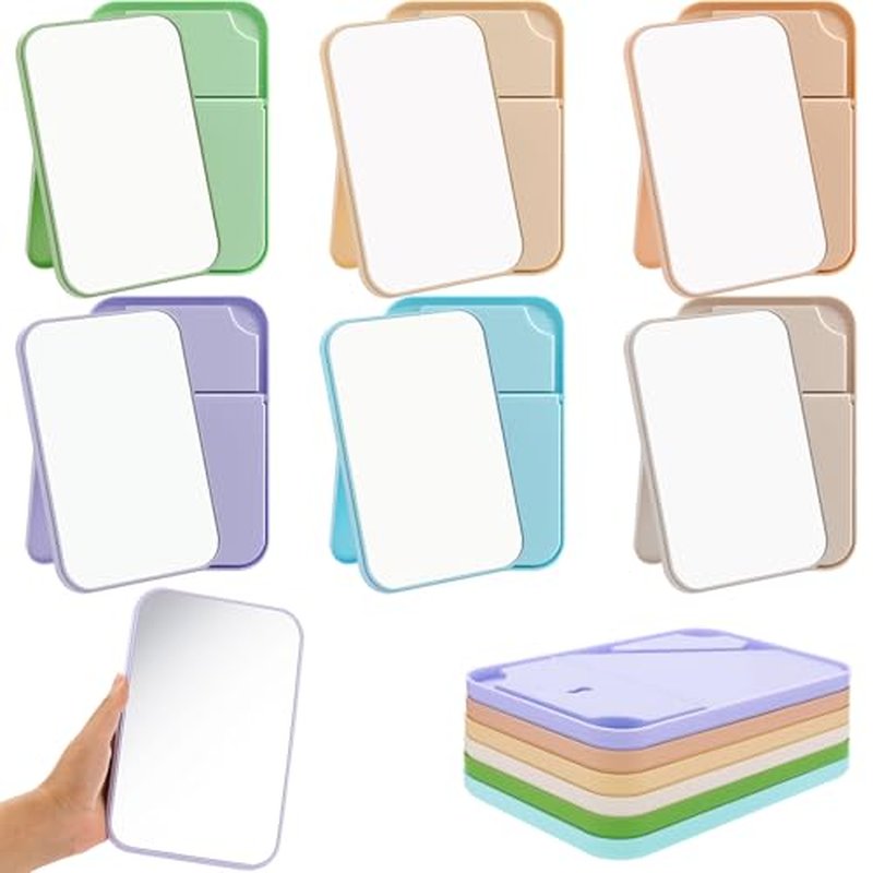 36 Pack Desktop Makeup Mirror Bulk 90¡Æ Adjustable Portable 8" Vanity Table Mirror with Stand, Folding Travel for Makeup Party Spa Party, Women, Cosmetics Personal Beauty (Light Colors)