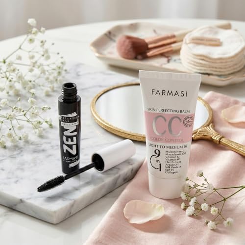 Farmasi Makeup cc Cream 9 in 1, 50 ml./1.7 fl.oz. (Light to Medium) And Farmasi Zen Mascara Extension Lash, 8 ml./0.27 fl.oz.