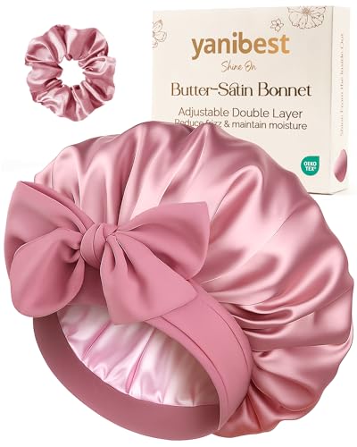 YANIBEST Adjustable Double Layer Satin Bonnet for Sleeping