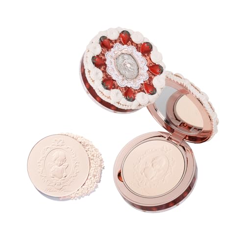 Strawberry Cupid Pressed Powder,All Day Makeup & Setting Backed Powder,Smooth Brighten Oil-Control Compact with Mirror and Puff,Pore Blurring Backed Powder,0.34 oz(02 Ivory Beige)