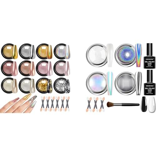 Gold Silver Chrome Nail Powder, White Pearl Aurora Mermaid Iridescent Holographic Unicorn Chrome Powder for Nails, Metallic Mirror Rose Gold Champagne Nail Chrome Powder Pigment Foil Flakes