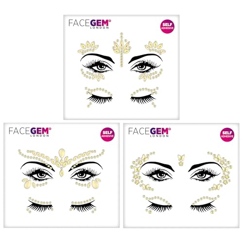 3 PCS Face Gems ? Face Jewels - Self-Adhesive Rhinestone Face Jewels for Makeup, Party & Rave Looks - Eye Gems, Face Glitter, Self- Adhesive Festival Gems Festival, Glitter Tattoo, Face Gems
