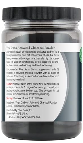 Viva Doria Activated Charcoal Powder, Coconut Shell, Food Grade, 16 oz