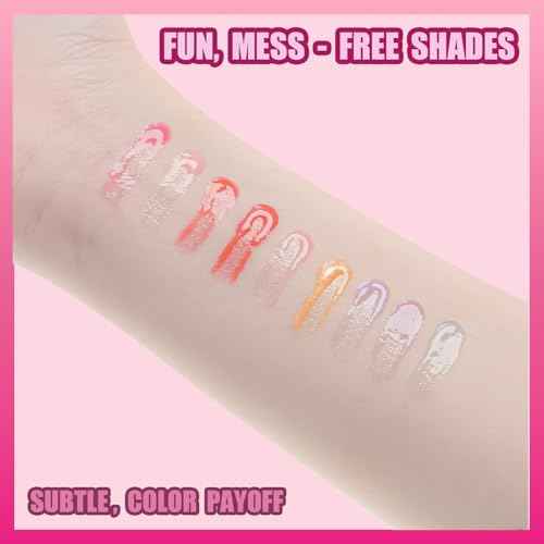 Barbie Lip Gloss with Acrylic Stand for Storage and Display, Plant Based Lip Gloss, Perfect for Parties, Sleepovers, Makeovers, Birthday Gift for Girls, Age 3+, by Townley Girl