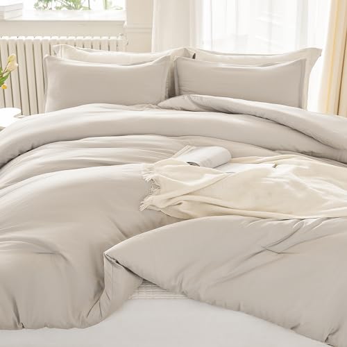 Litanika Linen Grey Comforter Set Twin/Twin XL Size, 2 Pieces Lightweight Solid Bedding Comforter Set, All Season Fluffy Bed Set (66x90In Comforter & 1 Pillowcase)