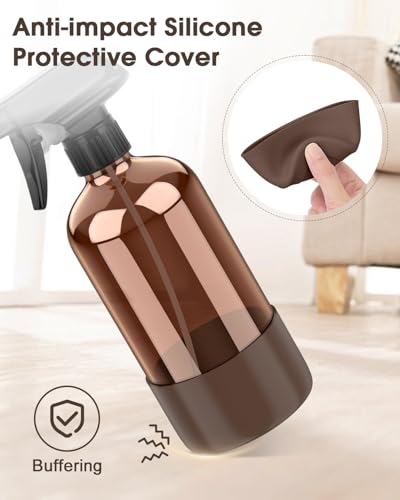 Amber Glass Spray Bottle 16oz with Silicone Sleeve, 2 Pack