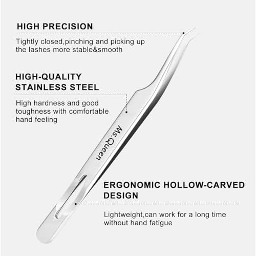 Ms.Queen Eyelash Tweezers for Lash Extensions,Precision Lash Extension Tools for Isolation,Classic and Volume Lash Extension Applying