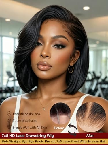 Sunber 8-Inch Layered Bob Wig with Side Swept Bangs - Glueless HD Lace Front