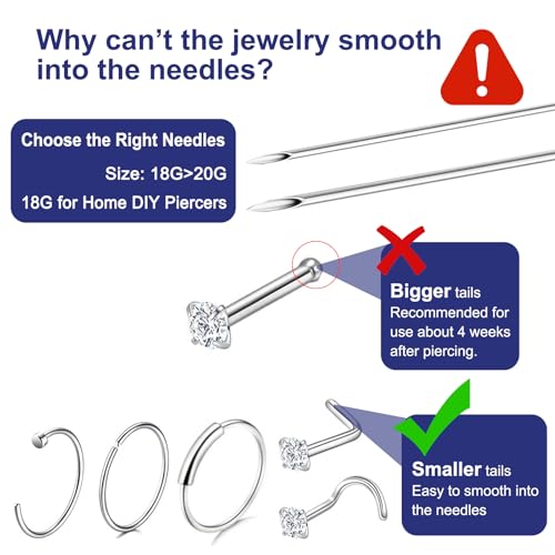 Nose Piercing Kit with 20G Rings, Needles, and Clamps