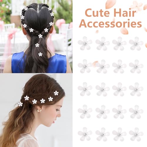 20Pcs White Flower Hair Clips with Rhinestones for Weddings