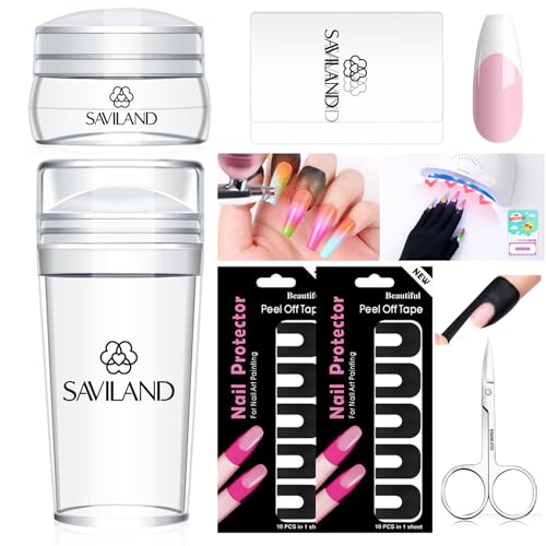 Saviland French Manicure Nail Art Kit with Stamper & Nail Protectors - 4 Pieces