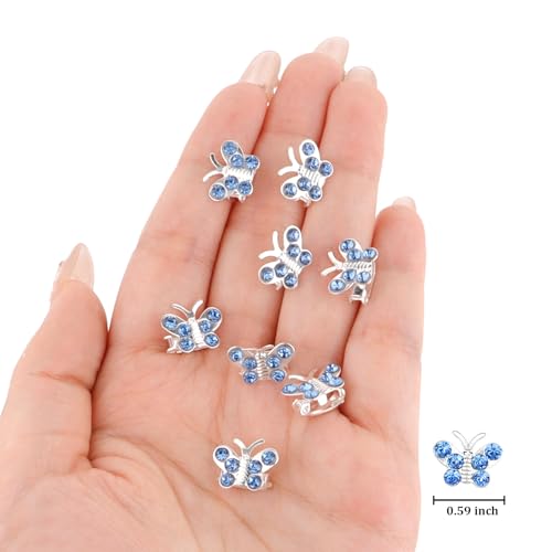 Blue Crystal Butterfly Hair Clips - 20 Pcs Rhinestone Barrettes