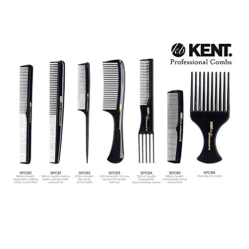 Kent SPC86 Black Salon-Style Professional Pick and Barber Comb - Afro Parting Comb for the Care of Curly and Thick Hair - Sleek style comb,Anti-Fatigue with a Rubberized Professional Finish