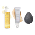 Julep Cleansing and Brightening Skincare Set | Vitamin E Hydrating Oil Cleanser with Charcoal Exfoliating Facial Sponge + So Awake Radiant Complexion Booster Daily Moisturizer (