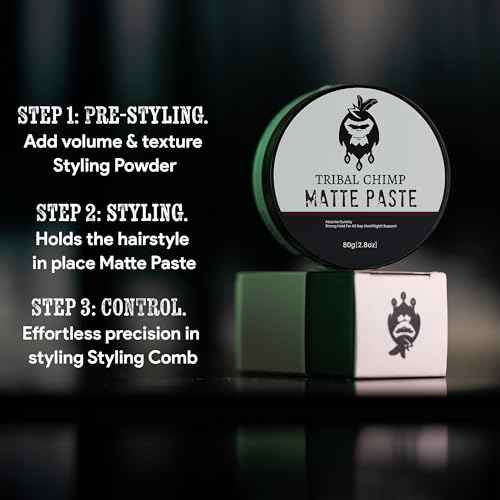 Tribal Chimp Matte Hair Styling Paste for Men ? Medium to Strong Hold, Matte Finish, Easy to Apply & Wash Out ? Styling Paste for All Hair Types, Texture & Volume Boost ? 80g
